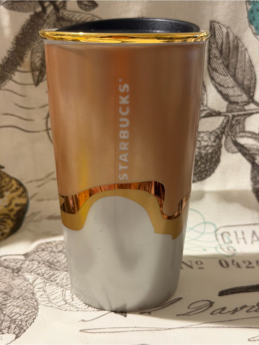 Starbucks Copper, White & Gold Accent Travel Tumbler
